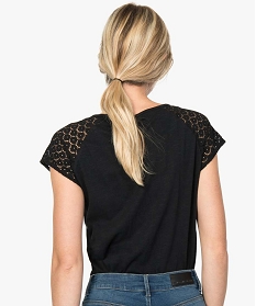 tee-shirt femme a manches dentelle contenant du coton bio noir9547601_3