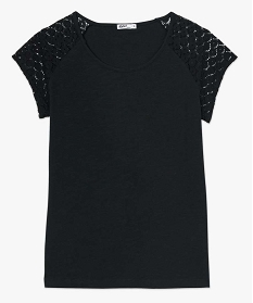 tee-shirt femme a manches dentelle contenant du coton bio noir t-shirts manches courtes9547601_4