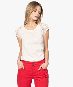 tee-shirt femme a manches dentelle contenant du coton bio beige t-shirts manches courtes9547801_1