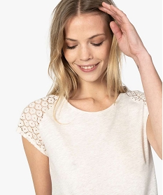 tee-shirt femme a manches dentelle contenant du coton bio beige9547801_2