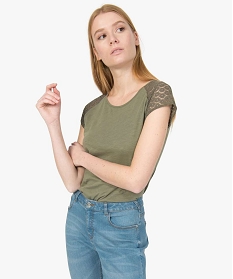 tee-shirt femme a manches dentelle contenant du coton bio vert9547901_1