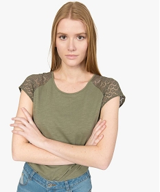 tee-shirt femme a manches dentelle contenant du coton bio vert9547901_2