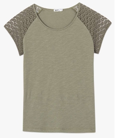 tee-shirt femme a manches dentelle contenant du coton bio vert9547901_4