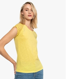 tee-shirt femme a manches dentelle contenant du coton bio jaune t-shirts manches courtes9548001_1