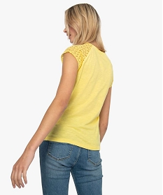 tee-shirt femme a manches dentelle contenant du coton bio jaune t-shirts manches courtes9548001_3