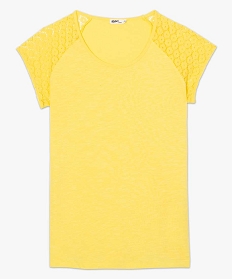 tee-shirt femme a manches dentelle contenant du coton bio jaune t-shirts manches courtes9548001_4