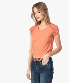 tee-shirt femme a manches dentelle contenant du coton bio orange9548101_1