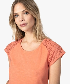 tee-shirt femme a manches dentelle contenant du coton bio orange9548101_2