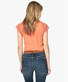 tee-shirt femme a manches dentelle contenant du coton bio orange t-shirts manches courtes9548101_3