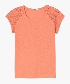 tee-shirt femme a manches dentelle contenant du coton bio orange t-shirts manches courtes9548101_4