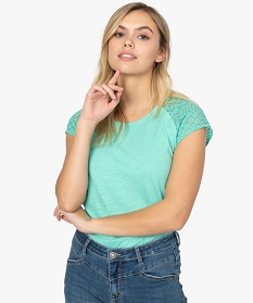 tee-shirt femme a manches dentelle contenant du coton bio bleu9548201_1