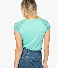 tee-shirt femme a manches dentelle contenant du coton bio bleu9548201_3
