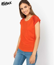 tee-shirt femme a manches dentelle contenant du coton bio rouge t-shirts manches courtes9548301_1
