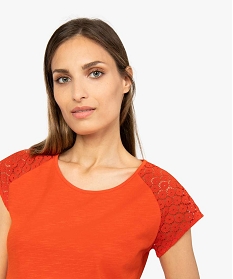 tee-shirt femme a manches dentelle contenant du coton bio rouge9548301_2
