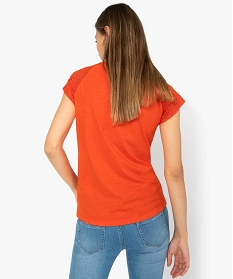 tee-shirt femme a manches dentelle contenant du coton bio rouge9548301_3