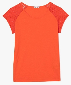 tee-shirt femme a manches dentelle contenant du coton bio rouge t-shirts manches courtes9548301_4