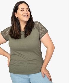 tee-shirt femme grande taille avec dentelle et contenant du coton bio vert t-shirts manches courtes9549001_1