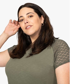 tee-shirt femme grande taille avec dentelle et contenant du coton bio vert t-shirts manches courtes9549001_2