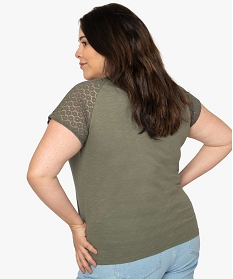 tee-shirt femme grande taille avec dentelle et contenant du coton bio vert t-shirts manches courtes9549001_3