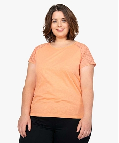 tee-shirt femme grande taille avec dentelle et contenant du coton bio orange t-shirts manches courtes9549201_1
