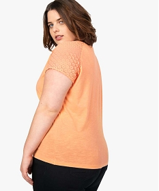tee-shirt femme avec dentelle et contenant du coton bio orange9549201_3