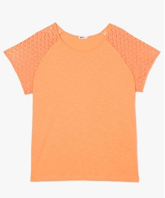 tee-shirt femme grande taille avec dentelle et contenant du coton bio orange t-shirts manches courtes9549201_4