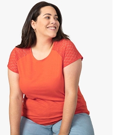 tee-shirt femme avec dentelle et contenant du coton bio rouge9549301_1