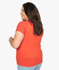 tee-shirt femme avec dentelle et contenant du coton bio rouge9549301_3