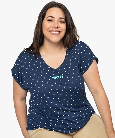 tee-shirt femme a motifs avec bas elastique et manches courtes bleu9550301_1