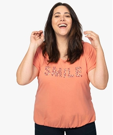 tee-shirt femme a motifs avec bas elastique et manches courtes orange9550501_1