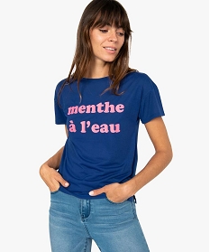 tee-shirt femme fluide a manches courtes avec imprime bleu t-shirts manches courtes9552701_1