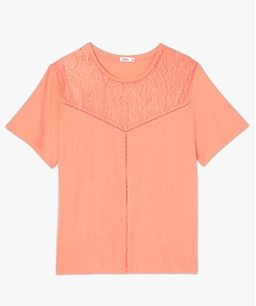 tee-shirt femme a manches courtes avec decollete en dentelle orange9553501_4