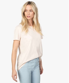 tee-shirt femme long a manches courtes en coton bio beige9561801_1
