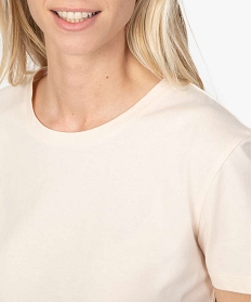 tee-shirt femme long a manches courtes en coton bio beige9561801_2