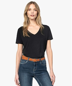 GEMO Tee-shirt femme à col V et manches courtes Noir