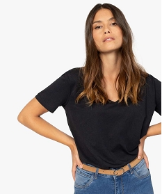 tee-shirt femme a col v et manches courtes noir9561901_2