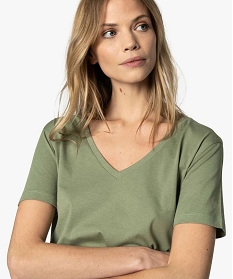 tee-shirt femme a col v en coton biolgique vert9562101_2