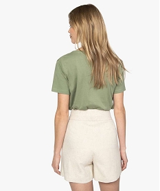 tee-shirt femme a col v en coton biolgique vert9562101_3