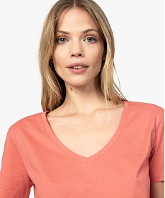 tee-shirt femme a col v en coton biolgique orange9562201_2