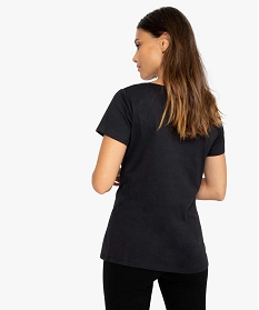 tee-shirt femme uni a col rond et manches courtes noir9562701_3