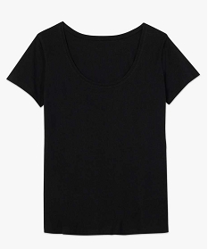 tee-shirt femme uni a col rond et manches courtes noir9562701_4