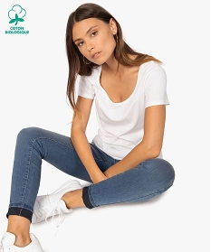 tee-shirt femme uni a col rond et manches courtes blanc9562801_1