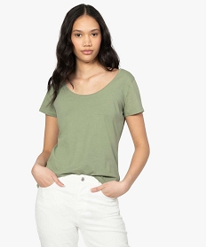 tee-shirt femme uni a col rond et manches courtes vert t-shirts manches courtes9562901_1