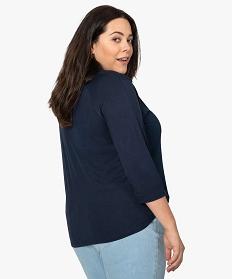 tee-shirt femme bi-matieres avec decollete en dentelle bleu9566101_3