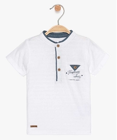 tee-shirt bebe garcon avec col tunisien bicolore blanc tee-shirts manches courtes9588901_1