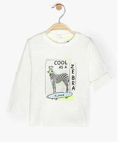 tee-shirt bebe garcon motif zebre a manches retroussables blanc9592201_1