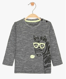 tee-shirt bebe garcon a fines rayures et motif fluo gris tee-shirts manches longues9592501_1