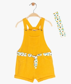 ensemble bebe fille 2 pieces   salopette courte et bandeau jaune9598301_3