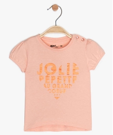 tee-shirt bebe fille a manches ballon et motifs en coton bio rose tee-shirts manches courtes9603501_1