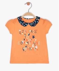 tee-shirt bebe fille a col claudine et manches ballons orange9603801_1